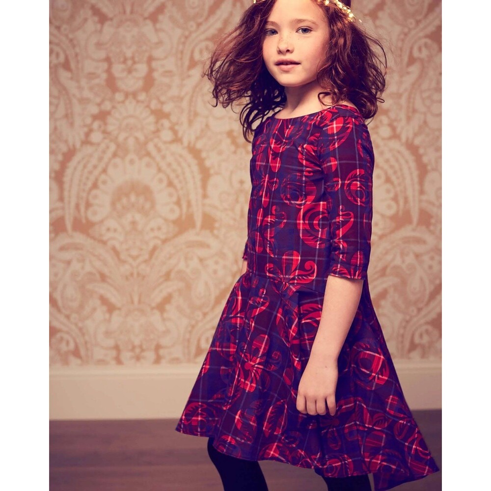 Tea Collection Culzean Castle Ruffle tartan floral Dress Size 8 100% Cotton
